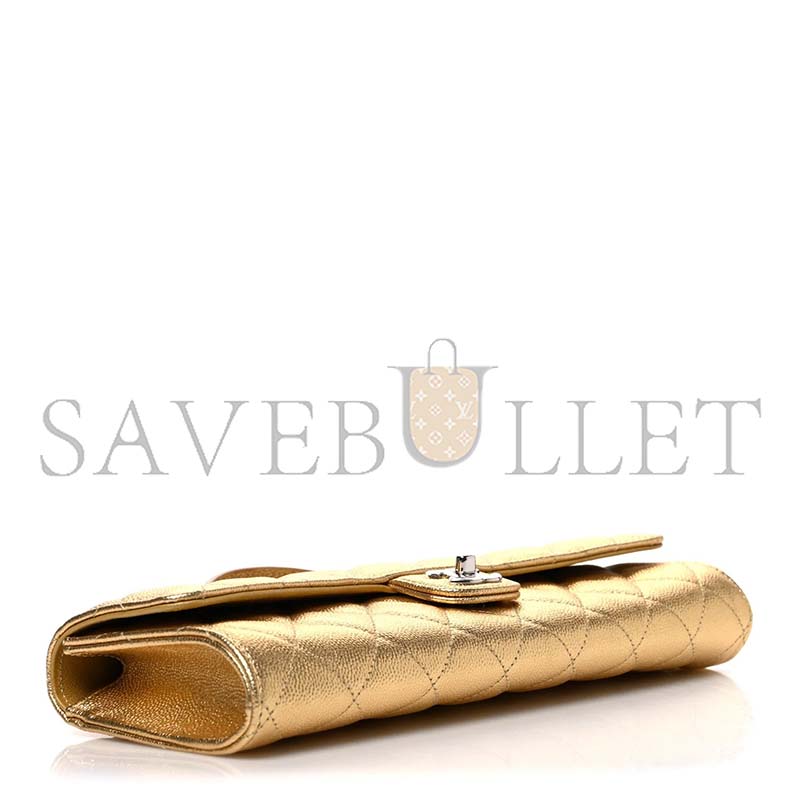 CHANEL MASTER METALLIC CAVIAR QUILTED TOP HANDLE LONG CLUTCH WITH CHAIN GOLD AP5280 (25*8*5cm)